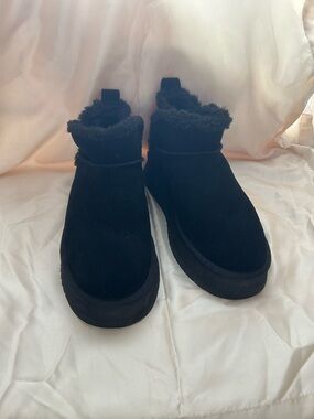 Black Faux Fur Lined Suede Ankle platform